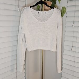 White Knit V-Neck Sweater